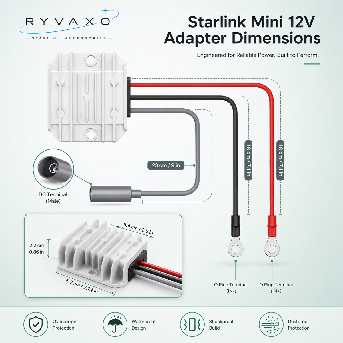 Ryvaxo Starlink Mini, Gen 2, and Gen 3 step-up power converter for RV and camping setup, product detail image 5