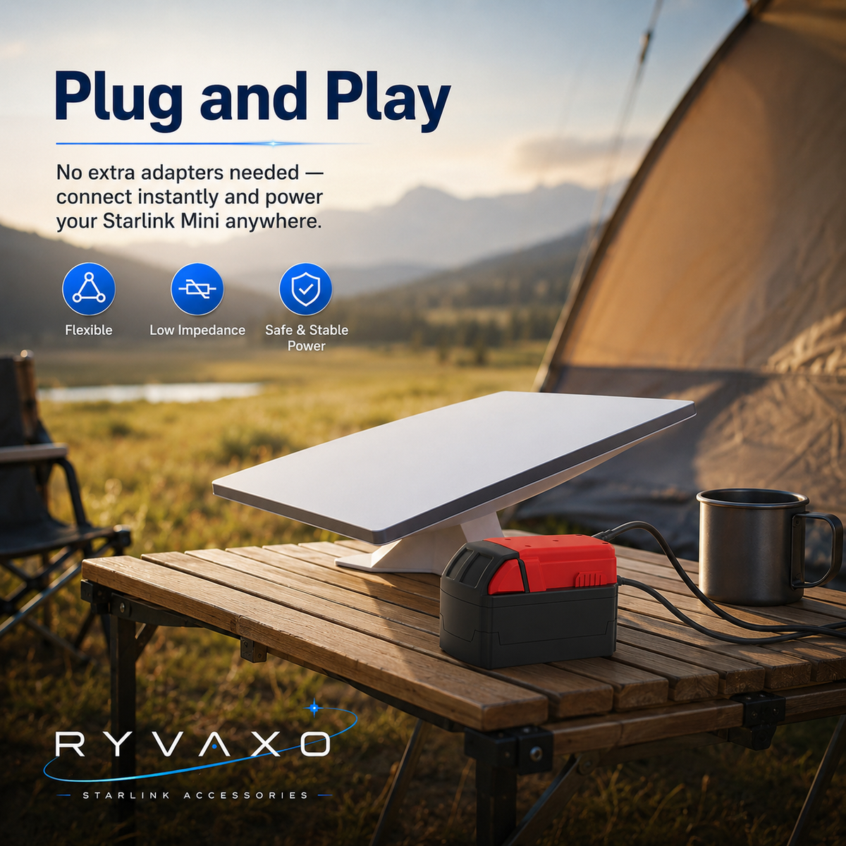 Ryvaxo Starlink Mini, Gen 2, and Gen 3 power adapter for RV and camping setup, product detail image 4